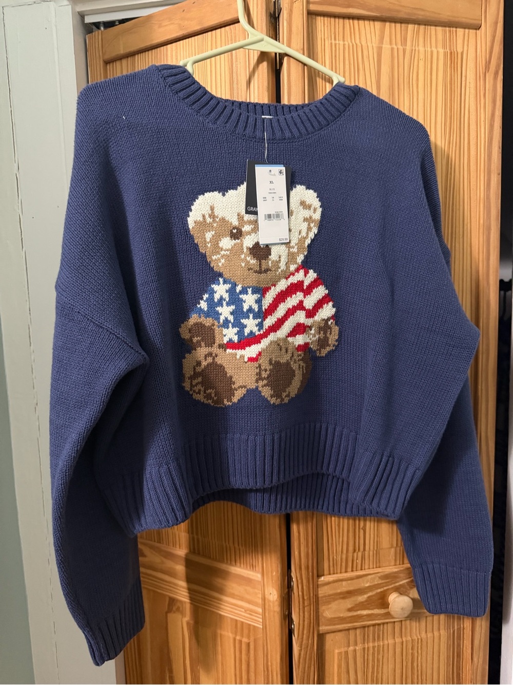 Navy Knit Teddy Bear Sweater - Women